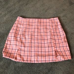 Pink Plaid Double Notched Skirt
